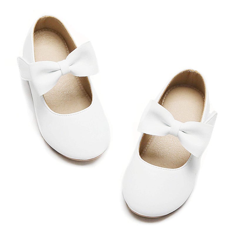 Felix & Flora Girls Mary Jane Flat Dress Shoe for Toddler Little Kid Party School (5 Toddler,White) - Image 1